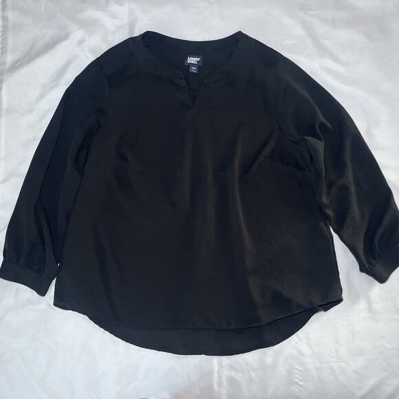 Lands End Top Womens 22W Plus Black Long Sleeve Split Neck Blouse Career Minimal - Picture 1 of 7